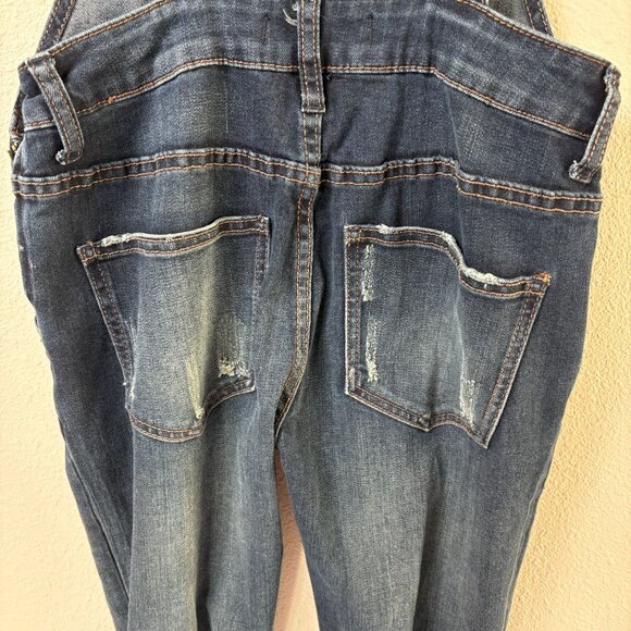 Free People Distressed Overalls Size 24 Blue Denim Jeans Bib Side Zipper - Picture 6 of 15